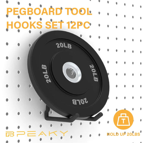 Heavy Duty Pegboard Hooks 12 Pack For Quarter Inch Peg Boards Black Tool Organizer Set for holding tools in various spaces