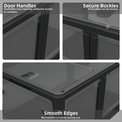Game Changer 506QT Four Pack Stackable Closet Bins With Grippy Rollers And Five Accordion Doors Made From Clear Collapsible Plastic For No Sweat Tool Free Crafting Storage That Looks Sick In Any Room