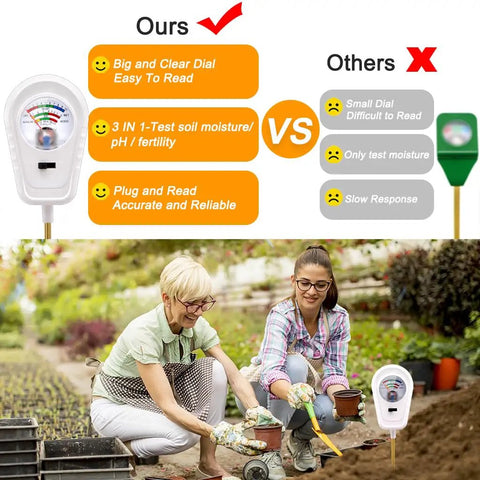 3 In 1 Soil Test Kit With Moisture Meter PH Meter And Fertility Tester For Garden, Lawn, Farm And Indoor Outdoor Use, Quick And Accurate Soil Diagnostics For Home Growers In Lace Elegance White, white analog probe meter in garden