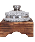 Granite Stone Bowl With Lid For Korean Style Cooking, Heavy Duty Stone Pot With Wood Base, great for rice cooker and ceramic casserole, 14 cm diameter