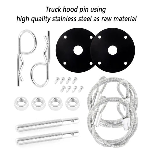 Stainless Steel Hood Pin Lock Clip With Racing Lanyard For Beefed Up Hood Fixing And Reducing Shake On Cars Trucks And SUVs Universal Exterior Accessories Black components