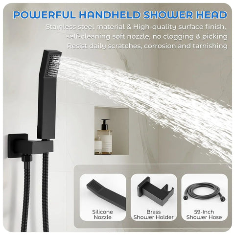 Top Tier 10 Inch Rainfall Shower System Featuring A Slick Handheld Wand And Ultra Smooth Single Lever Handle In Sharp Matte Black Coating For Zero Fuss Bathroom Refresh And Killer Water Flow