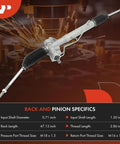 Hydraulic Power Steering Rack And Pinion Direct Fit Replacement For Chrysler LeBaron 1991 1992 1993 Daytona 1991 1992 1993 Shadow 1989 1994 Spirit 1991 1992 1993 1994 1995 Plymouth Acclaim 1991 1992 1993 1994 1995 And Sundance Left Hand Drive Only product showing specifications on a diagram.