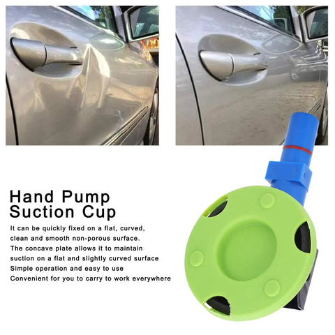 Heavy Duty 3 Inch Vacuum Suction Cup Dent Puller With Rubber Hand Pump For Quick Auto Body Repair shown on a curved car panel.