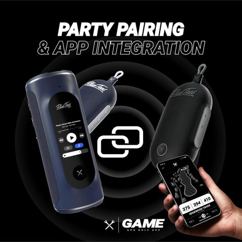 Player Go Golf GPS Speaker With AI Power showcasing Bluetooth and app integration features.