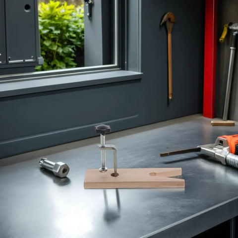 Two Pack Heavy Duty Wooden Bench Clamps For Jewelry Making And Metal Workholding Portable Vise Tool on metal workbench.