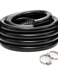 Heavy Duty Reinforced Steel Wire Water Hose 1-1/4 Inch By 10 Foot Black Flexible Vinyl Tubing coiled with 2 clamps