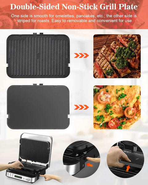 Double-sided non-stick grill plate for Cattleman 1600W Panini Press Grill and Sandwich Maker, removable for easy cleaning.