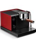 Premium Home Espresso Machine Featuring Smart Pressure Profiling And Instant Shot Feedback For Consistent Pulses And Expert Temp Control. Red and black design.