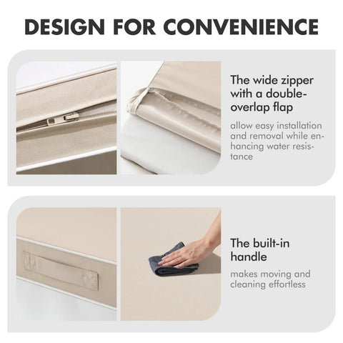 Beige Outdoor Seat Cushion 24 By 24 Inch Waterproof And Fade Resistant Deep Seat And Back Cushion With handle and zipper.