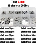 Ultra Thin Flat Washer Set For M2 Through M8 Stainless Steel 304 Shim Gasket Assortment Bulk Pack 500 750 1200 Pieces Must Have For Tight Spaces And Precise Spacing, 0.1mm organizer box