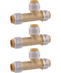 Half Inch Slip Tee Plumbing Fittings Pack Of 3 Push To Connect Brass Copper CPVC PEX Compatible, front view