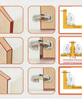 Diagram showing Four Inch Surface Mount Concealed Cabinet Hinges 4 Pack With Screws For Frameless Kitchen Cabinets installation.
