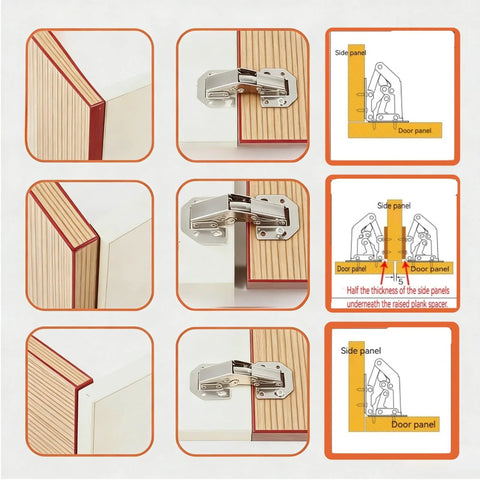 Diagram showing Four Inch Surface Mount Concealed Cabinet Hinges 4 Pack With Screws For Frameless Kitchen Cabinets installation.