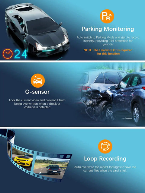 FHD 1080P Car Dash Cam With Night Vision 150 Degree Wide Angle 6G Lens for parking monitoring, G-sensor, loop recording