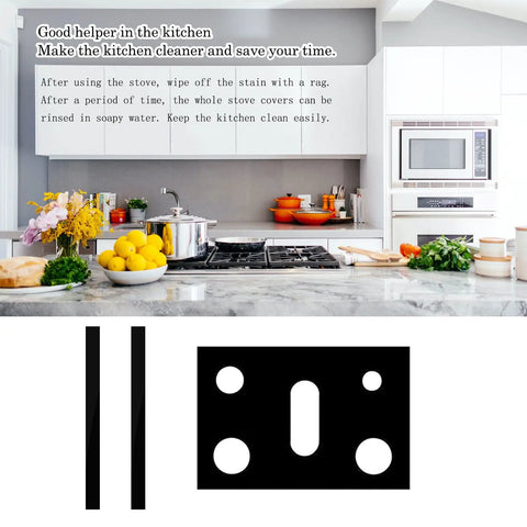 Gas Range Stove Top Cover Set 0.4mm Thick Nonstick Protector With 2 Gap Covers in modern kitchen setting