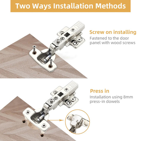 Furniware 10-pack frameless full-overlay soft-close cabinet hinges, stainless steel clip-on with 45–110° opening.