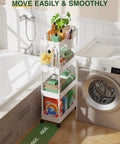 Slim Rolling Storage Cart Four Tiers For Narrow Spaces Mobile Bathroom And Kitchen Organizer With Slide Out Shelves White Finish