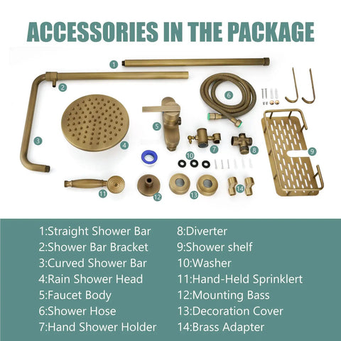 Accessories in package for Matte Black Exposed Pipe Shower Kit With 8 Inch Rainfall Shower Head And One Handle Faucet, Shelf