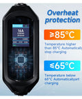 Portable Level 2 Ev Charger With Flexible 16A To 32A Amp Ratings showcases digital display, overheat protection feature.