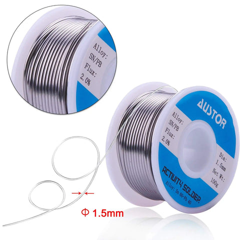 60-40 Tin Lead Rosin Core Solder Wire For Electronics Soldering, 1.5mm Diameter, 100g Spool, Flux 2.0% close-up view