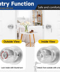 Keyed Entry Door Knob With Lock And Key For Exterior And Interior Doors Satin Nickel Finish, inside and outside view with key