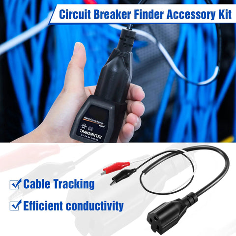 Hand holding Handy Pro Grade Circuit Breaker Finder Accessory Kit with cable adapter, showcasing efficient conductivity.