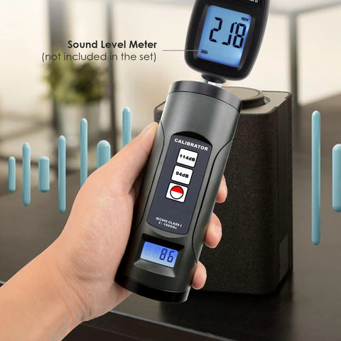 Easy Use Sound Level Calibrator For One Inch And One Half Inch Mics With LCD Display, 94 dB And 114 dB Digital Calibrator in hand