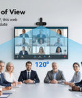 Crisp 1080P HD Webcam With Clear Mic And Noise Cancellation Ships With Wide Angle Lens showing wider field of view in conference room.