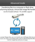 Illustration showing PC/MAC compatibility and file transfer for N-Drive eXtreme Drive Emulator For Yamaha Disklavier MX100A MX100B MX101R MX100MR MX100M MX300MR Upgrades Vintage Keyboard Gear By Replacing Aging Mechanical Drives, Reducing Read Errors, Boosting Reliability, And Cranking Up Your Studio Sessions.