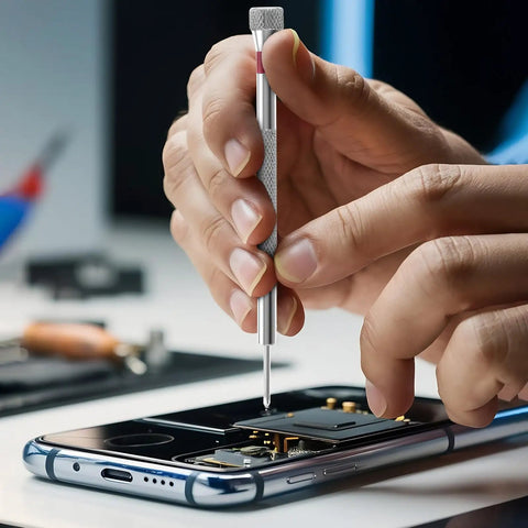 Using screwdriver from 500 Pieces Tiny Screws Micro Repair Kit M1.2 M1.4 M2.0 on smartphone