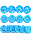 Blue plastic wheels from 300 Pcs Toy Wheels And 150 Pcs STEM Shafts For DIY RC Cars Boats And Helis Build Your Own Model Projects