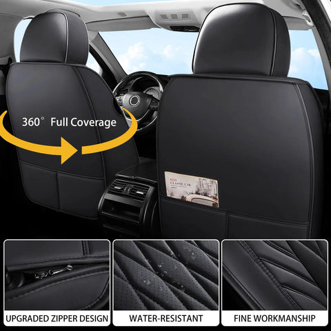 Interior view showing Premium Nappa Faux Leather Car Seat Covers Full Set Waterproof Non Slip Cushioned 0.28 Inch Thick