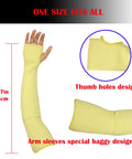 Tough As Nails Double Ply Kevlar Arm Sleeves Cut And Heat Resistant Ergonomic Knit Fit With Thumb Slots Perfect For Welding Mechanics Gardeners 18 Inch Yellow Includes 2 Pair Bundle, 17.7in length with thumb holes.