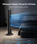 30 Inch Oscillating Tower Fan For Bedroom With Remote Control Quiet 3 Speed Settings ETL Certified Black 7 Hour Timer in dark room