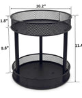 Two Pack Two Tier Lazy Susan Organizer Smooth Rotating Metal Turntable measured at 10.2x11.4 inches for kitchen and pantry use.