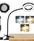 10X Lighted Magnifying Glass With Clip On Mount 48 LED Desk Magnifier With Clamp showing different lighting modes