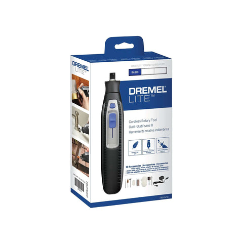 Dremel Lite cordless rotary tool kit box; blue/gray handheld tool image, model 7760-N/10