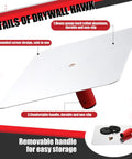 11 Inch Stainless Steel Drywall Finishing Trowel and 13 Inch Aluminum Hawk Board Holder Construction Set, red handle detail