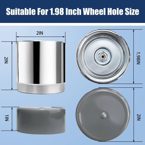 Trailer wheel bearing protector for 1.980 in hub bore, chrome shell with gray dust cap, 2-pack