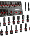 Three Eighth Inch Drive Universal Impact Socket Set With 17 Pieces Deep Swivel Wobble Sockets Flexible 6 Point Metric 8 To 19mm
