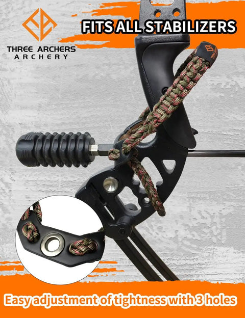 Adjustable Archery Bow Wrist Sling With Hand Loop And Loop Carrier Lightweight 0.1lb Steady Grip Stabilizer, multi-grommet design.