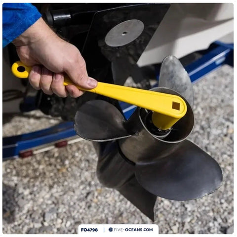 All In One Universal Prop Wrench Kit With Multiple Sockets For Boat Prop Nuts 17/32 To 1-1/4 In, Fits Nine Sizes, Lightweight Non Corrosive Resin, For Outboards And Stern Drives, Pontoon, Sport And Fishing Boats, Yellow