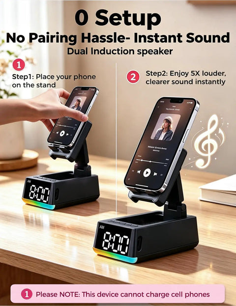 Induction Phone Stand With Bluetooth Speaker HD Sound Dope Gift For Him Dorm Essentials Anti Slip Phone Holder Gadget