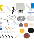 Complete Pro Grade 5 In 1 Lapidary Saw Kit With Jade Grinder And Polisher, includes blades, fiber wheel, carving handle, accessories.