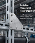8 Pack 5-Hole Corner Gusset Plate for 1-5/8 Inch Strut Channel, structural reinforcement in industrial setting.