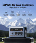 1024Wh Portable Power Station Delivers 1800W Continuous Power for Home Backup Camping RV Trips and Off Grid Adventures With Fast Recharging Durable Build and Multiple Outlets with mountain background