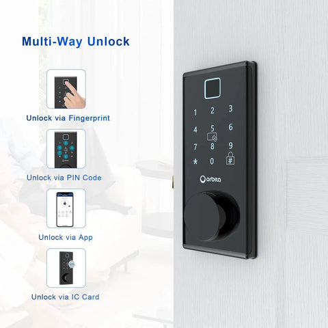 Touchscreen Smart Door Lock With Six In One Unlocking Fingerprint Scanner Anti Peep Password IC Card Bluetooth App Control