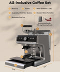 Detailed view of Daily Grind Fix 20 Bar Semi Automatic Espresso Machine With Built In Grinder And Milk Frother Steamer Light Gray.