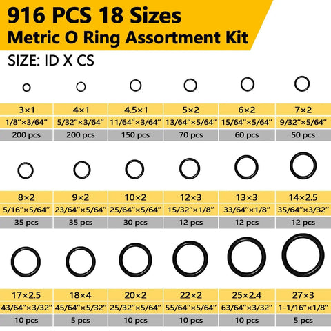 All In One Plumbing Repair Kit With 1075 Pieces And 37 Sizes, detailed O-rings assortment sizes shown.